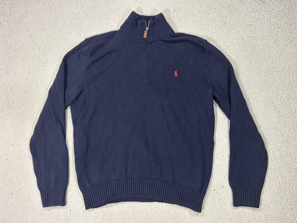 Polo By Ralph Lauren Sweater Mens Large Blue Cotton Quarter Zip Mock Neck Pony